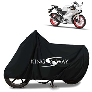 kingsway 100 waterproof tested bike body cover compatible with yamaha r15 v4 for all two wheeler bike scooter scooty with carry bag - rubber coated inside for uv and scratch protection - black