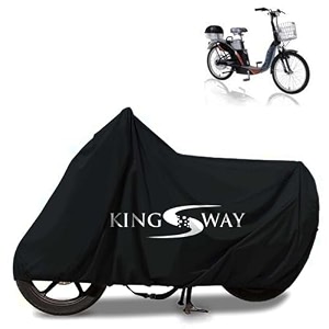 kingsway 100 waterproof tested bike body cover compatible with avon e plus for all two wheeler bike scooter scooty with carry bag - rubber coated inside for uv and scratch protection - black