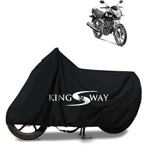kingsway 100 waterproof tested bike body cover compatible with honda unicorn for all two wheeler bike scooter scooty with carry bag - rubber coated inside for uv and scratch protection - black