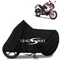 KINGSWAY® 100% Waterproof Bike Body Cover Compatible with Bajaj Pulsar RS200, for All Two Wheeler Bike Scooter Scooty with Carry Bag - Rubber Coated Inside for UV and Scratch Protection - Black