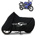 KINGSWAY® 100% Waterproof (Tested) Bike Body Cover Compatible with Yamaha R15S, for All Two Wheeler Bike Scooter Scooty with Carry Bag - Rubber Coated Inside for UV and Scratch Protection - Black