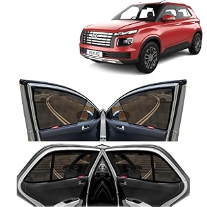 kingsway venue car sun shade half cut magnetic curtains for 2022 onwards model compatible with hyundai venue side window sunshade only half cut in front window with rear windshield black 5pcs