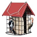 Kingsyard Double Suet Bird Feeder with Weatherproof Roof & Perch, All Metal, Suet Cakes Cage Bird Feeder for Outdoors Hanging, Easy to Clean & Refill, Red
