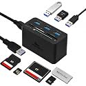 Kingwin USB HUB Adapter w/ Memory Card Reader Writer &amp; USB 3.0 HUB Combo - Supports High Speed SD MS Micro M2 CF Card Reader For Macbook, Laptop, Desktop - Includes USB Cable 5 Gbps Speed, Black