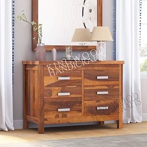 kingwood furniture potsdam chest of six drawer  storage cabinet in sheesham wood standard honey
