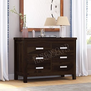 kingwood furniture potsdam chest of six drawer  storage cabinet in sheesham wood standard walnut
