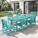 KINGYES 7-Piece Patio Dining Set, HDPE Table Armless Chairs Furniture Aruba