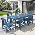 KINGYES 7-Piece Patio Dining Set, HDPE Table Armless Chairs Furniture Blue