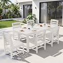 KINGYES 7-Piece Patio Dining Set, HDPE Table Armless Chairs Furniture White