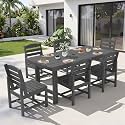 KINGYES 7-Piece Patio Dining Set, HDPE Table Armless Chairs Furniture Gray