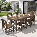 KINGYES 7-Piece Patio Dining Set, HDPE Table Armless Chairs Furniture Brwon