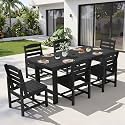 KINGYES 7-Piece Patio Dining Set, HDPE Table Armless Chairs Furniture Black