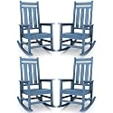 KINGYES Outdoor Rocking Chair Set of 4, All-Weather Patio Rocking Chairs for Porch, HDPE Rocking Outdoor Chairs with High Back for Adult, Heavy Duty Outdoor Patio Rockers for Garden, Lawn, Blue