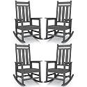 KINGYES Outdoor Rocking Chair Set of 4, All-Weather Patio Rocking Chairs for Porch, HDPE Rocking Outdoor Chairs with High Back for Adult, Heavy Duty Outdoor Patio Rockers for Garden, Lawn, Gray