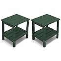 KINGYES Outdoor Side Table Set of 2, Double Layer Adirondack End Table- Green