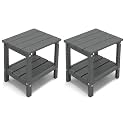 KINGYES Outdoor Side Table Set of 2, Double Layer Adirondack End Table- Gray