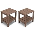 KINGYES Outdoor Side Table Set of 2, Double Layer Adirondack End Table- Brown