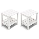 KINGYES Outdoor Side Table Set of 2, Double Layer Adirondack End Table- White
