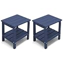 KINGYES Outdoor Side Table Set of 2, Double Layer Adirondack End Table- Navy