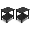 KINGYES Outdoor Side Table Set of 2, Double Layer Adirondack End Table- Black