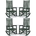 KINGYES Oversized Outdoor Rocking Chair Set of 4, All-Weather Patio Rocking Chairs for Porch, HDPE Outdoor Patio Rockers with High Back &amp; Wide Seat for Garden, Lawn, Green