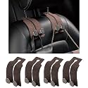KINIVA Car Seat Headrest Storage Hooks, Set of 2, Suede PU Leather, Double Hooks (Brown-4 Pack)
