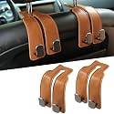 KINIVA Car Seat Headrest Storage Hooks, Set of 2, Suede PU Leather, Double Hooks (06-Brown)
