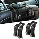 KINIVA Car Seat Headrest Storage Hooks, Set of 2, Suede PU Leather, Double Hooks (06-Black)