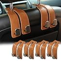 KINIVA Car Seat Headrest Storage Hooks, Set of 2, Suede PU Leather, Double Hooks (06-Brown 4 Pack)