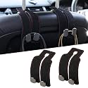 KINIVA Car Seat Headrest Storage Hooks, Set of 2, Suede PU Leather, Double Hooks (Black)
