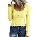 KINLONSAIR Women Long Sleeve Henley Shirts Scoop Neck T-shirt Basic Tops