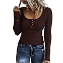 KINLONSAIR Women Long Sleeve Henley Shirts Scoop Neck T-shirt Basic Tops