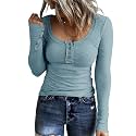 KINLONSAIR Women Long Sleeve Henley Shirts Scoop Neck T-shirt Basic Tops