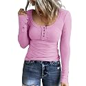 KINLONSAIR Women Long Sleeve Henley Shirts Scoop Neck T-shirt Basic Tops