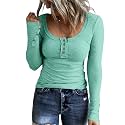 KINLONSAIR Women Long Sleeve Henley Shirts Scoop Neck T-shirt Basic Tops