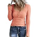 KINLONSAIR Women Long Sleeve Henley Shirts Scoop Neck T-shirt Basic Tops