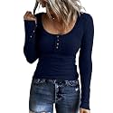 KINLONSAIR Women Long Sleeve Henley Shirts Scoop Neck T-shirt Basic Tops