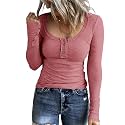 KINLONSAIR Women Long Sleeve Henley Shirts Scoop Neck T-shirt Basic Tops