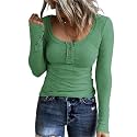 KINLONSAIR Women Long Sleeve Henley Shirts Scoop Neck T-shirt Basic Tops
