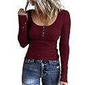 KINLONSAIR Women Long Sleeve Henley Shirts Scoop Neck T-shirt Basic Tops
