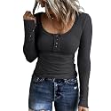KINLONSAIR Women Long Sleeve Henley Shirts Scoop Neck T-shirt Basic Tops