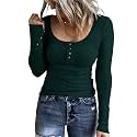 KINLONSAIR Women Long Sleeve Henley Shirts Scoop Neck T-shirt Basic Tops