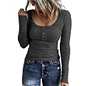 KINLONSAIR Women Long Sleeve Henley Shirts Scoop Neck T-shirt Basic Tops