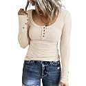 KINLONSAIR Women Long Sleeve Henley Shirts Scoop Neck T-shirt Basic Tops