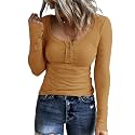 KINLONSAIR Women Long Sleeve Henley Shirts Scoop Neck T-shirt Basic Tops