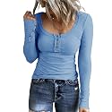 KINLONSAIR Women Long Sleeve Henley Shirts Scoop Neck T-shirt Basic Tops