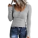 KINLONSAIR Women Long Sleeve Henley Shirts Scoop Neck T-shirt Basic Tops