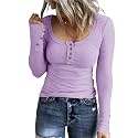 KINLONSAIR Women Long Sleeve Henley Shirts Scoop Neck T-shirt Basic Tops