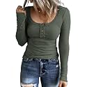 KINLONSAIR Women Long Sleeve Henley Shirts Scoop Neck T-shirt Basic Tops