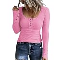 KINLONSAIR Women Long Sleeve Henley Shirts Scoop Neck T-shirt Basic Tops